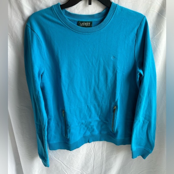 Lauren Ralph Lauren Tops - Lauren Ralph Lauren Blue Long Sleeve Pullover w/ Front Zipper Pouch Size L